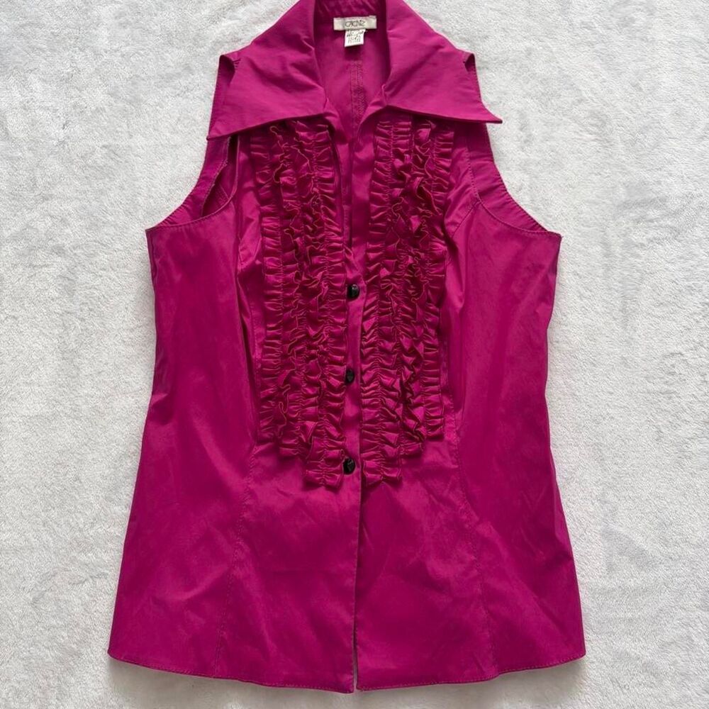 Cache Ruffle Blouse Tank Top Women's 8 Y2K Vintage Formal Preppy Office Siren